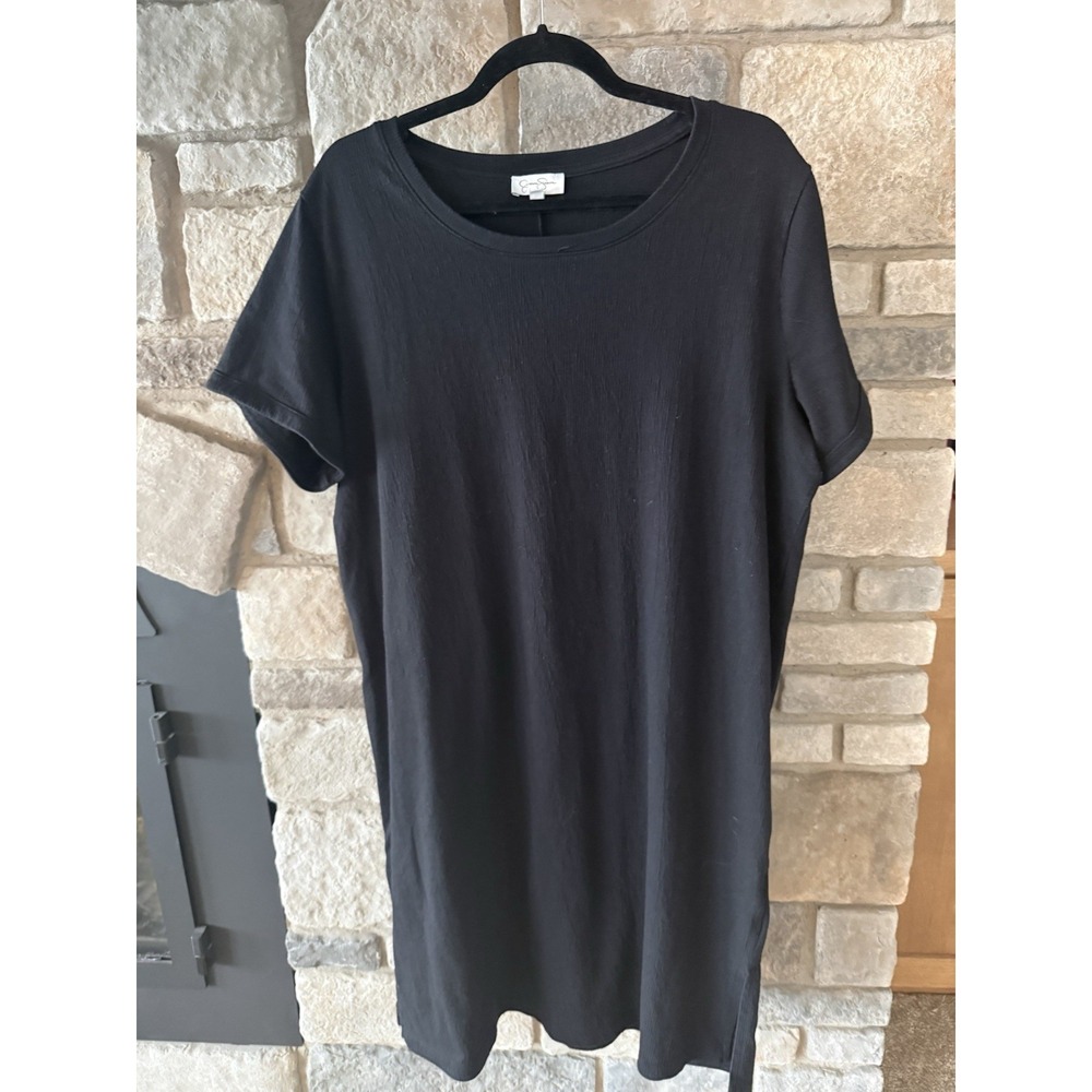 JESSICA SIMPSON WOMENS 2XL SCOOP NECK MIDI SIDE SLIT BELOW KNEE DRESS Black XXL